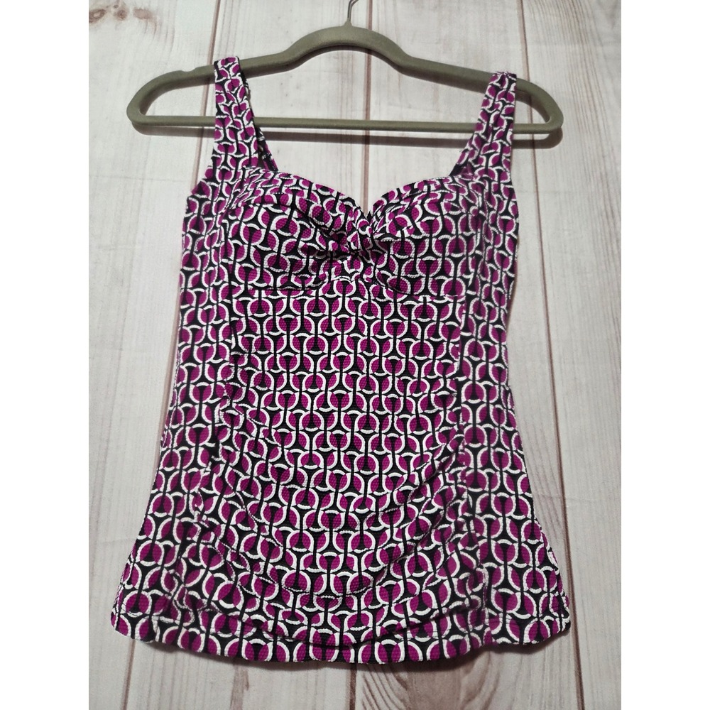 Lands' End Women Purple Geometric Link Tankini Top UPF 50 Adjustable Straps 2